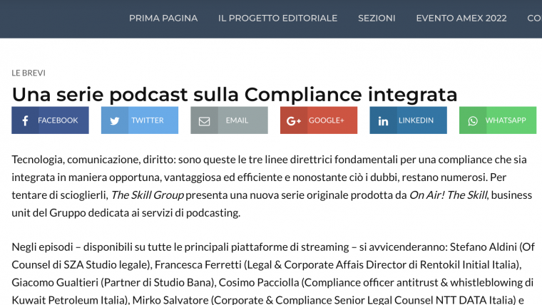 Una serie podcast sulla Compliance Integrata – On Air! The Skill su LawTalks.it