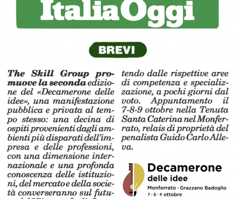 “Il Decamerone delle idee”, la kermesse su Italia Oggi